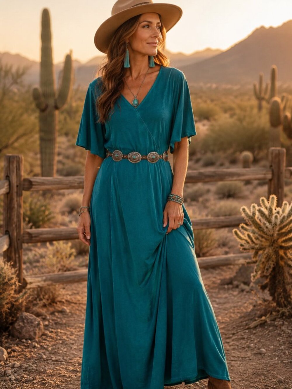 Soft Surroundings Gatsby Teal Turquoise Maxi Dress Medium Western Boho Lagenlook